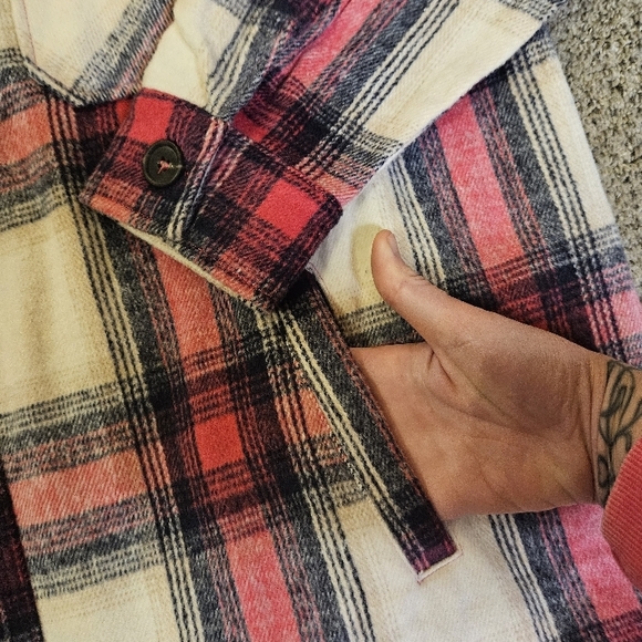 Zenana Burgundy Plaid Longline Shacket - Picture 4 of 8